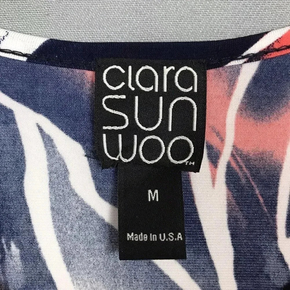 Clara Sun Woo Tunic Top Women Size Medium M Slinky Print 3/4 Sleeve Asymmetrical - Picture 8 of 13